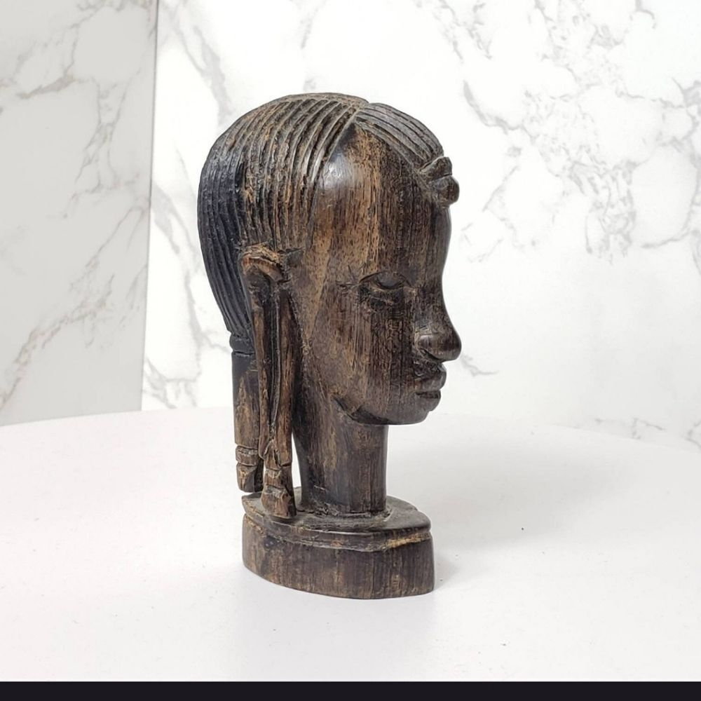 AFRICAN TRIBAL Wood Carving Bust Figurine Shelf Decor
